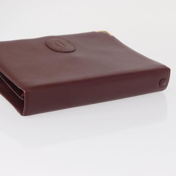 CARTIER Must Line Clutch Bag Leather Bordeaux Gold Auth BA9535